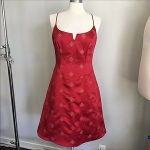 ABS by Allen Schwartz Satin Red and Gold Dress